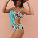 SPORLIKE Women One Piece Swimsuit Flounce Swimwear Hole Out Bathing Suit Padded Monokini (Blue, L)