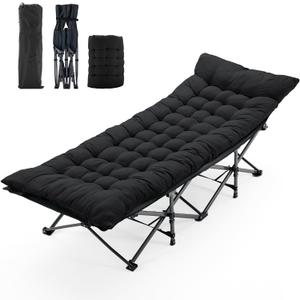 NEWBULIG Folding Camping Cot, Compact Foldable Bed for Indoor & Outdoor, Portable Sleeping Cot, Removable Cushion for Adults, Heavy Duty 440 lbs Capacity, Oxford Fabric,74.4x28x13.8 in, Black