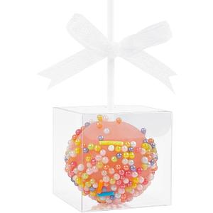 100 Pack Single Cake Pop Box With Hole for Stick and Ribbons 1.9x1.9x2 Inches, Clear Plastic Lollipop Candy Treat Boxes Individual Cake Pop Display Packaging Boxes