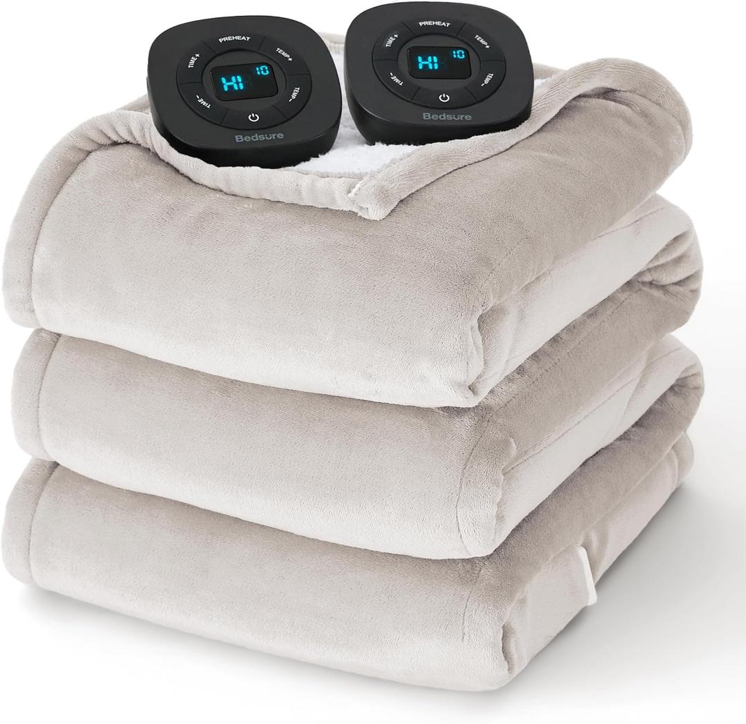 Bedsure Electric Blanket Queen Size - Dual Control Heated Blanket Queen, Fast Heating with 10 Time Settings & 10 Heat Settings, Warm Gift for Grandma (84x90 inches, Cream)