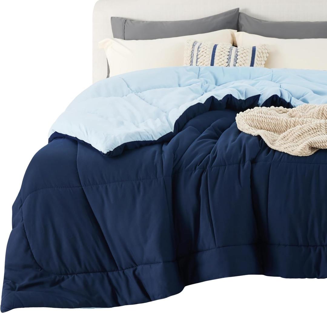 Bedsure Comforters Queen Size - Duvet Insert Contrast Down Alternative Comforter Quilted All Season Duvet with 8 Tabs, Machine Washable, Gifts for Women, Navy Blue/Blue, Queen 88 x 88 Inches