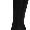 NEWBELLA Pointed Toe Knee High Boots for Women, Flared Heel, Stretch Suede, Tall Boot for Work, Party, Casual Wear (Black)