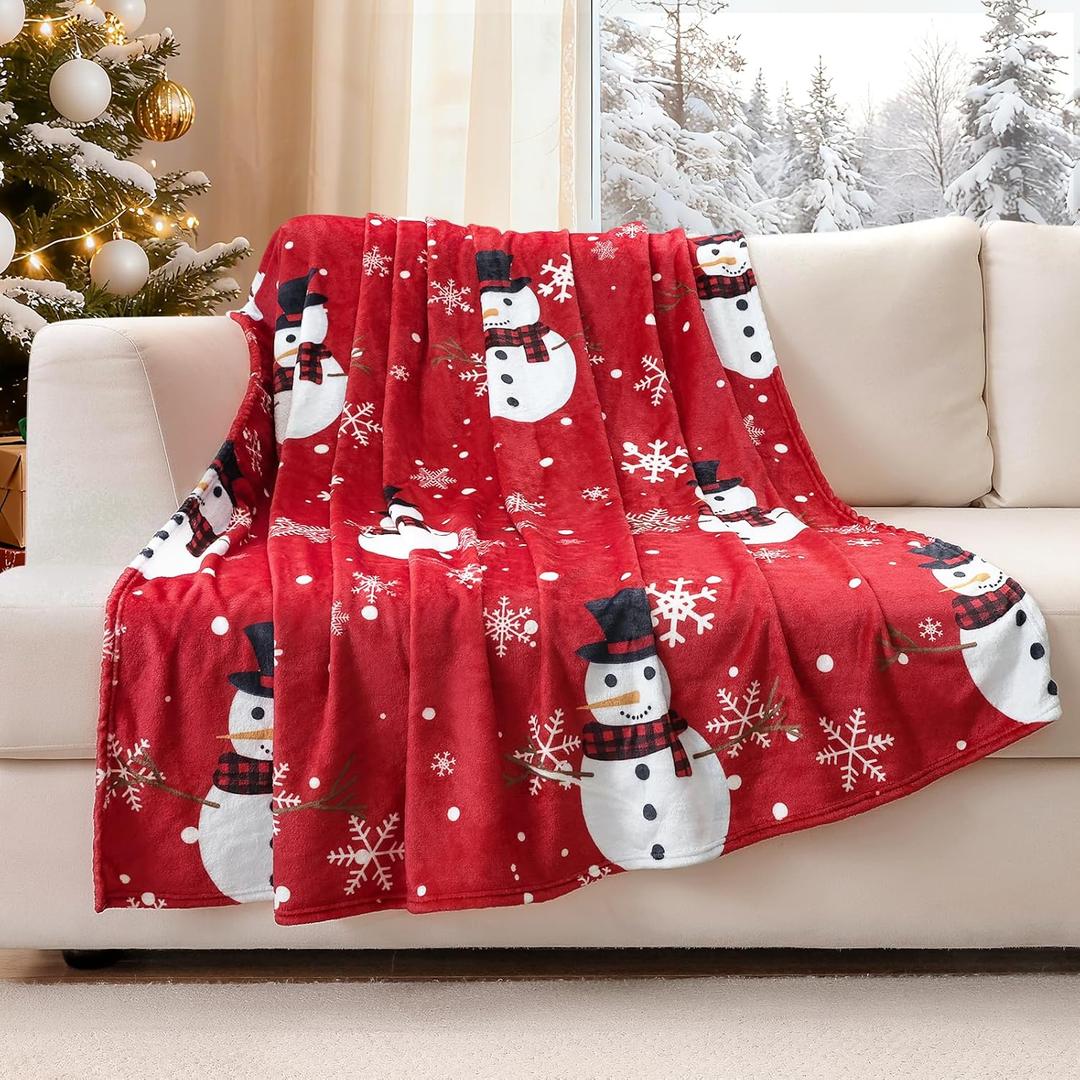 OTOSTAR Christmas Snowman Throw Blanket Red Christmas Soft Fuzzy Plush Fleece Blanket for Couch Sofa Bed Warm Winter Throw 50x60 Inch (Snowman Red)