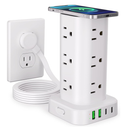 Power Strip Tower with Wireless Charger, Flat Plug Surge Protector Tower with 6FT Extension Cord, 12 AC Multiple Outlets, 4 USB (2 USB C),15W Wireless Charging Power Tower for Home Office Dorm, White 