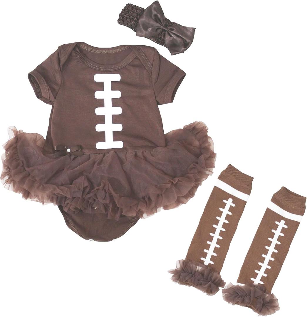 Petitebella Rugby Print Brown Bodysuit Brown Baby Dress Leg Warmer Nb-18m (6-12 Months)
