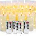 24 Pcs LED Flameless Candles with Remote, 3D Flickering Flame & LED String Lights, Acrylic Clear Cylinder, Timer Function, Romantic Ambience for Home Decor, Party, Wedding (Ivory).
