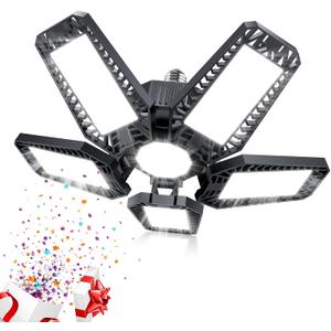 YIBEYYDS LED Garage Light  160W 16000LM 6500K LED Garage Ceiling Lights, Screw in Shop Lighting 5+1 Deformable Panels for Attic, Basement, Workshop, E26/E27 (2)