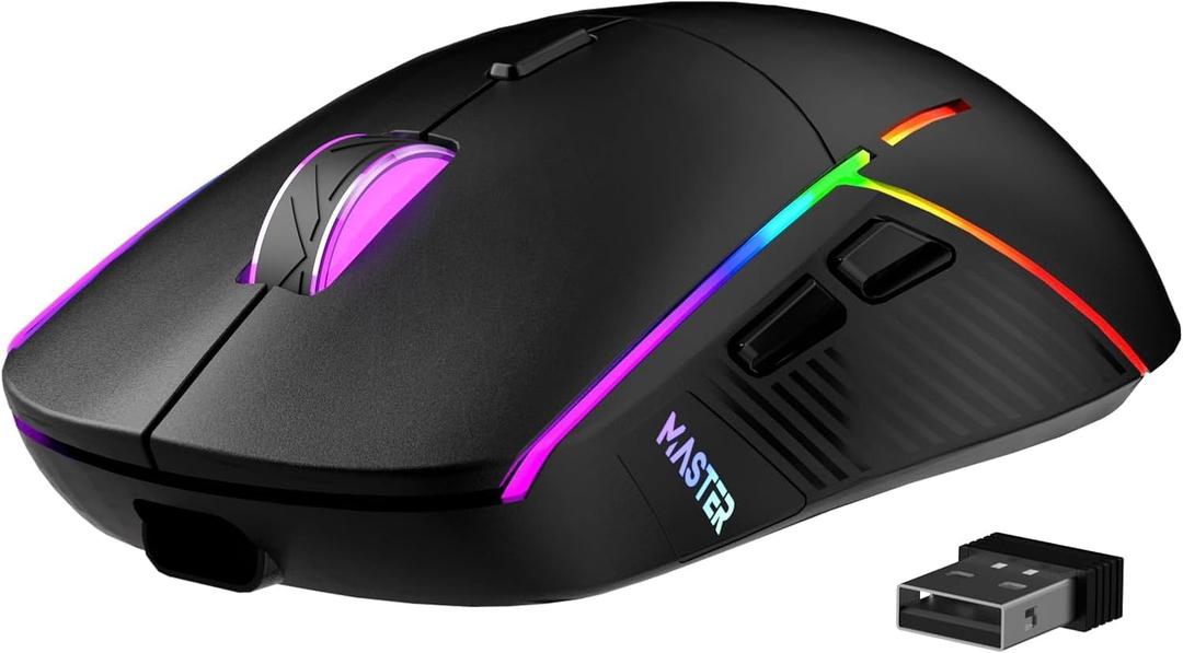 FFJ Wireless Gaming Mouse, 24000 DPI, Tri-Mode 2.4G/USB-C/Bluetooth 5.3 Gaming Mouse Wireless, RGB Programmable Mouse Gamer, 75Hrs Battery Life, Rechargeable Gaming Mice for PC, Mac, Black