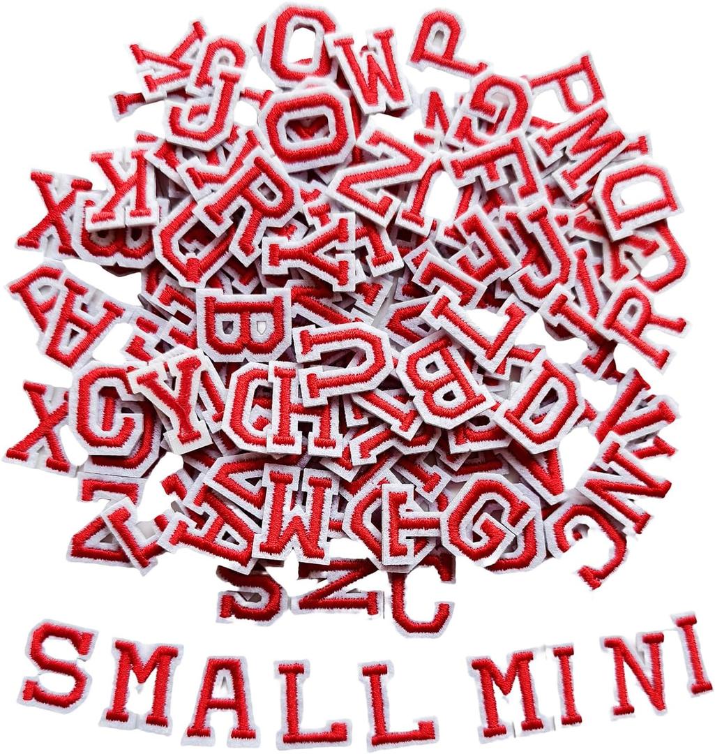130pcs Iron on Letter Patches 0.7 inch, 5 Sets of 26 Embroidered Alphabet A-Z Patches for Clothing Jackets Hats Backpacks Jeans Red