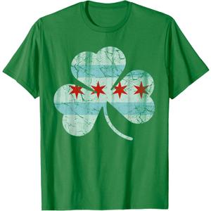 St. Patrick's day Designed Special Chicago Flag Pats T-Shirt. XXL