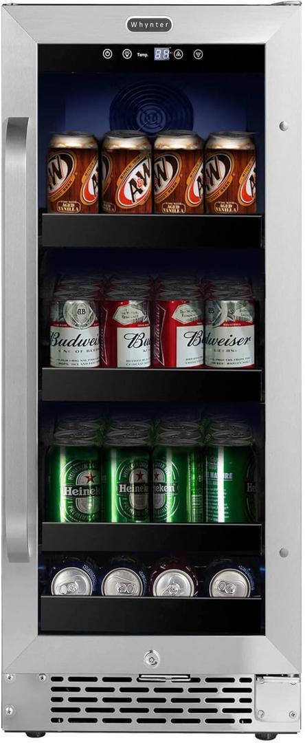 Whynter BBR-838SB Built-in Under Counter 15 inch Beverage Refrigerator and Cooler Fridge with Glass, Lock, Reversible Door, Digital Control and Carbon Filter, 3.0 cu. ft, Stainless Steel, 112 Capacity