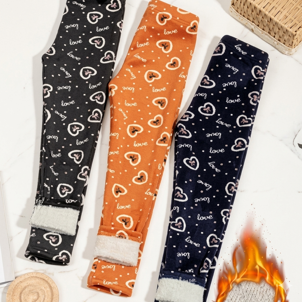 Chicduo Girls Printing Fleece Lined Leggings Kids Warm Winter Pants Girls Stretch Thick Tights, 5-6Y