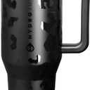 HydroJug Traveler - 40 oz Water Bottle with Handle & Flip Straw - Fits in Cup Holder, Leak Resistant Tumbler-Reusable Insulated Stainless Steel & Rubber Base - Gifts for Women & Men, Black Leopard