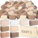100 Pack Aesthetic Makeup Bags Bulk PU Leather Cosmetic Pouches Waterproof Toiletry Bags Makeup Pouches Bulk for Teen Girls Women Party Gift Travel Storage Back to Teacher Gift (Neutral)