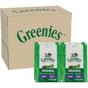 Greenies Veterinarian-Recommended Adult Natural Dental Dog Treats Large Size, Original Flavor, (4) 12 ct Packs (48 Treats Total) (EXP 08/23/27)