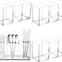 4 Pack Acrylic Cutlery Storage Organizer, Plastic Cutlery Utensil Holder Storage Organizer Caddy for Kitchen Countertop Organization - Holds Fork, Knife, Spoon, Silverware Tableware Storage Box