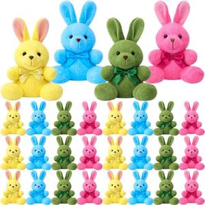 Poen 36 Pieces 4 Inch Easter Mini Bunny Plush Bunnies Stuffed Bulk Tiny Rabbit Stuffed Toys Bunny Party Favors Animals for Eggs Filler, Easter Baskets Filler, 4 Colors (Blue, Pink, Yellow, Green)