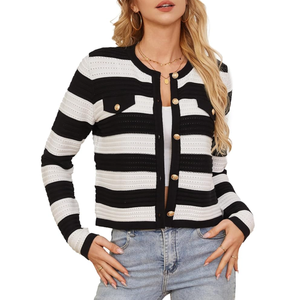 Cropped, Button-Down Cardigan With a Crew Neck and Long Sleeves Sweater. M
