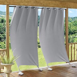RYB HOME Windproof Outdoor Curtains with Weighted Bags, Extra Long Waterproof Curtain Weather Resist Sun Blocking for Patio Balcony Area Camper, 52 Width x 108 Length 2 Panels Set, Silver Grey