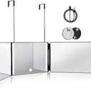 3 Way Mirror for Hair Cutting with LED, 360 Trifold with Height Adjustable Telescoping Hooks, and 5X Magnification, for Makeup and Styling (Black)