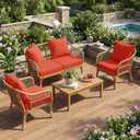 L’AGRATY Outdoor Chair Cushions for Patio Furniture：24" x 24" Deep Seat Cushions with Backrest for Couch Sofa Chair - Waterproof Fade-Resistant Patio Cushion (Set of 2,Orange)