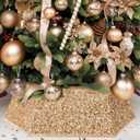 XmasExp Christmas Tree Collar, 33.5 inch Sequin Tree Skirt Stand Base Cover for Home Decor, Large Size 6 Piece, Champagne Gold