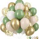 Sage Green Gold Balloons, 12 Inch Green White Metallic Gold Balloons, Olive Sand White Balloon Golded Confetti Latex Balloon for Birthday Wedding Baby Shower Party Decoration