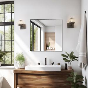 ANYHI 28"x28" Square Bathroom Mirror for Wall with Aluminum Frame
