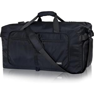 Fmeida 65L Duffle Bag with Shoes Compartment, Foldable Travel Duffel Bags for Men Women, Large Packable Travel Bag Water Repellent & Tear Resistant (Black)