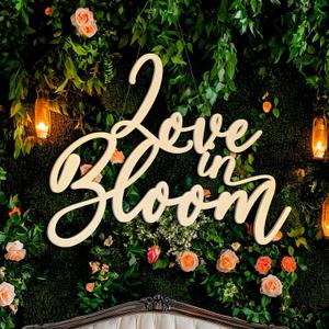 Yuntau Love in Bloom Bridal Shower Decorations 24 x 20 in Bridal Shower Party Sign for Backdrop Large Wooden Wedding Engagement Supplies Decoration Wedding Party Photo Props Supplies