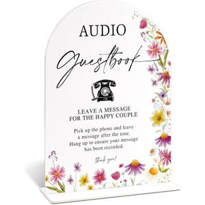 Audio Guest Book Sign for Wedding Table Decor, Wild Flower Arch Acrylic Wedding Signs for Reception, Floral Bridal Shower Engagement Party Decorations for Baby In Bloom Baby Shower, 6x8inch