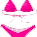 SUUKSESS Women Sexy Thong String Two Piece Bikini Sets Triangle Cheeky Halter Swimsuits Color Block Bathing Suits(Pink Color Block, XL)