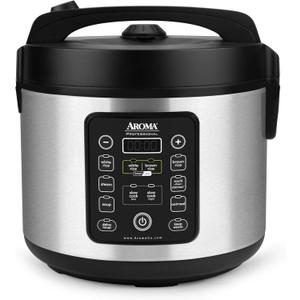 Aroma Housewares ARC-1120SBL SmartCarb Cool-Touch Stainless Steel Rice Multicooker Food Steamer, Slow Cooker with Non-Stick Inner Pot and Steam Tray, 20-Cup(cooked)/ 5Qt, Black