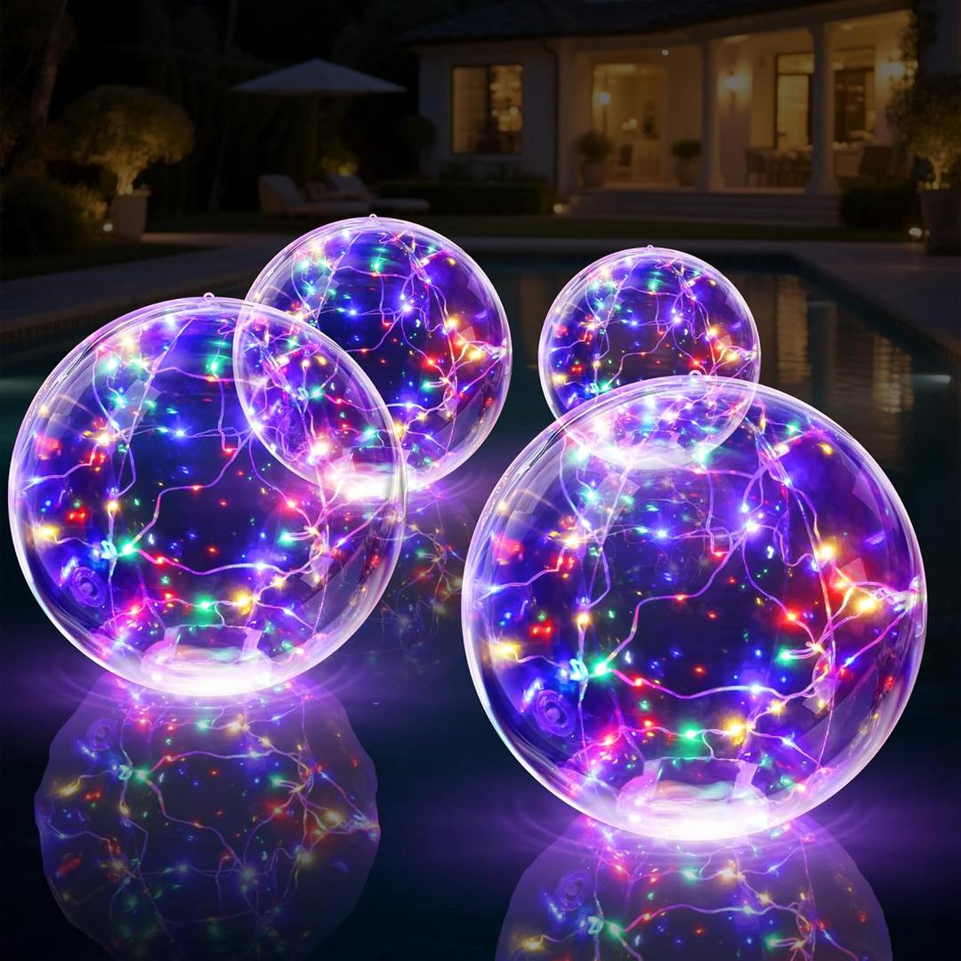 Solar Floating Pool Lights, 14 Inch Colorful Solar Pool Light Balls, Floating Glow Globe IP68 Waterproof, Inflatable Solar Lights up Balls for Swimming Pool Pond Outdoor Decor -4PCS