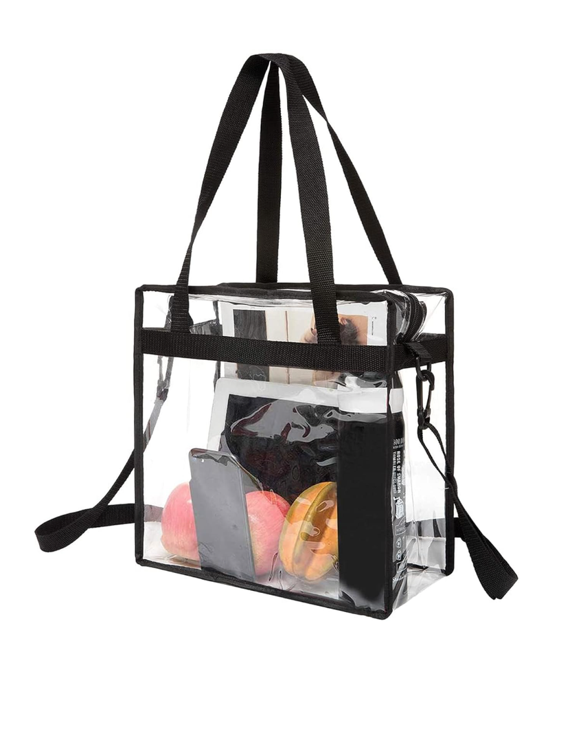 2 Pack BAGAIL Clear Bags Stadium Approved Clear Tote Bag with Zipper Closure Crossbody Shoulder Bag with Adjustable Strap(12x12x6in) 