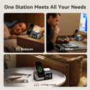 4URPC 6-in-1 Alarm Clock Wireless Charging Station for Apple Multiple Devices, Wireless Charging Dock for iPhone 17/16/15/14/13 Series, Apple Watch, AirPods,Night Light,Alarm Clock,Sleep Friendly