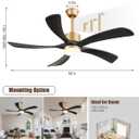 52" Black and Gold Ceiling Fan with Lights and Remote, USA Original Patent Modern Ceiling Fans, ETL Listed, 5 Wood Blades, 3 Downrods, 6 Speeds Reversible DC Motor, Gold Black Fans for Patio Bedroom