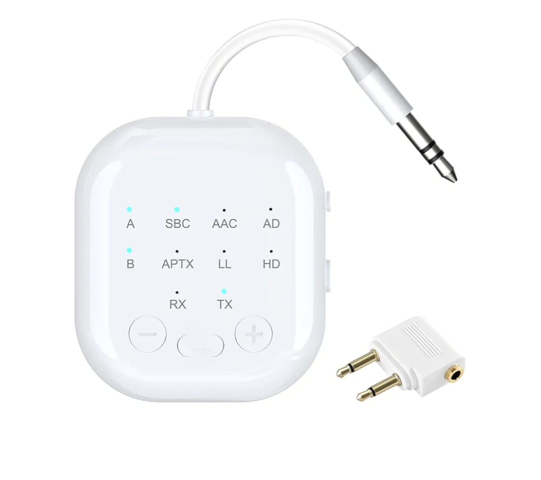 Daakro 2-in-1 Airplane Bluetooth Adapter for TV PC MP3 Gym, Supports 2 AirPods/Headphones, Bluetooth Receiver for Car/Home Stereo, AptX Low Latency/HD