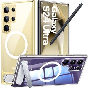 TORRAS Strong Magnetic & Seamless Stand for Samsung Galaxy S24 Ultra Case for MagSafe, Mil-Grade Drop Protection, Adjustable Kickstand for Samsung Galaxy S24 Ultra Case, Anti-Yellowing Diamond Clear