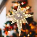 Retisee 1 Pcs 24 Inch Christmas Glitter Bethlehem Star Large LED Outdoor Xmas Lights Powered Hanging Outdoor Lighted Christmas Star for Yard Porch Festival Xmas Holiday Nativity Wedding (White)