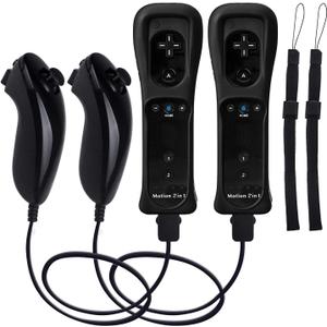 Motion Plus Wii Controllers 2Packs with Nunchucks, Wii Remote Controllers Compatible for wii and Wii U with Built in Motion Plus (2 Black)