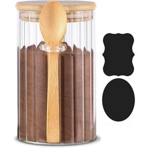 24 FL OZ Airtight Glass Jar with Bamboo Spoons Lids Overnight Oats Container Decorative Coffee Bar Food Storage Jar Cereal Nuts Salts Coffee Tea Flour Sugar Container Spice Jar