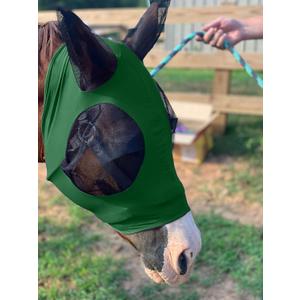 Horse Fly Mask - Durable Equine Fly Mask with Full Coverage for Eye & Ear - Stretchable, UV & Sun Protection Flymask for Horses, Ponies & Mini Horses - Horse Face Cover for Pasture & Trail - Green (Large)