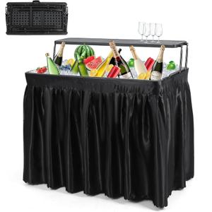 Nice C 4 ft Folding Ice Cooler Table, Party Cooler, Grazing Table with Drain, Bar Cooler Tables, with Matching Skirt, Storage Shelf (Black), 48 inches x 38 inches x 32 inches