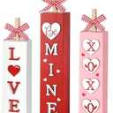 3Pcs Valentine's Day Table Decorations for Home Indoor Wooden Valentine Table Centerpiece Block Sign Wood Love Tiered Tray Tabletop Decor for Office Desk Shelf Wedding Anniversary Party Supplies Heart