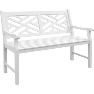 Outsunny Outdoor Garden Bench, Wooden Frame Patio Bench with Geometric Pattern, 43.25 Inch Weatherproof 2-Person Love Seat for Garden, Lawn, Porch, Yard, Work Entryway, White