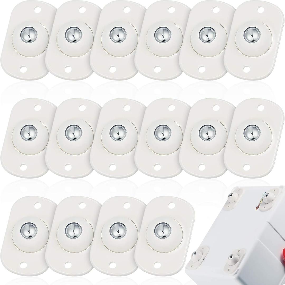 Honoson 16 Pcs Self Adhesive Caster Wheels Appliance Rollers Appliance Sliders for Kitchen 360 Swivel Universal Wheel Mini Small Kitchen (White with 1 Steel Ball Style)