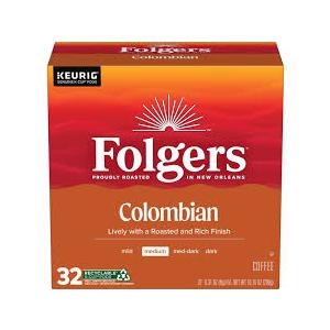 Folgers 100% Colombian Medium Roast Coffee, 32 Keurig KCup Pods
