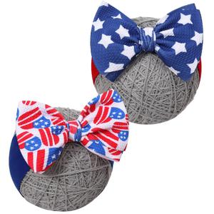 Baby Girl Bows Newborn Headband 0-6 Months Infant Big Bows for Birthday/Baby Shower/Photography/Baby Gifts (Blue Star & Heart Flag)