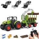 Remote Control Tractor Farm Playset 2.4Ghz Electronic RC Tractor with Trailer and Timber Truck, Farm Toys Set with Wood Grabber Multifunctional headers Farmers for Kids Age 3-6 Years Old